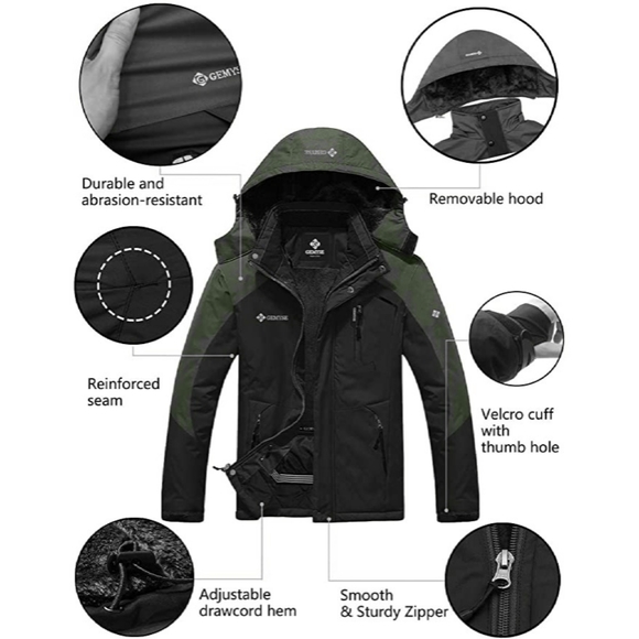 GEMYSE Men's M Mountain Waterproof Ski Snow Black Green WinterJacket - Picture 4 of 15